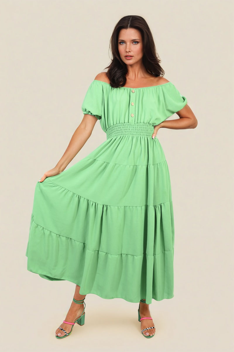 Smocked Waist Tiered Midi Dress 🇬🇧