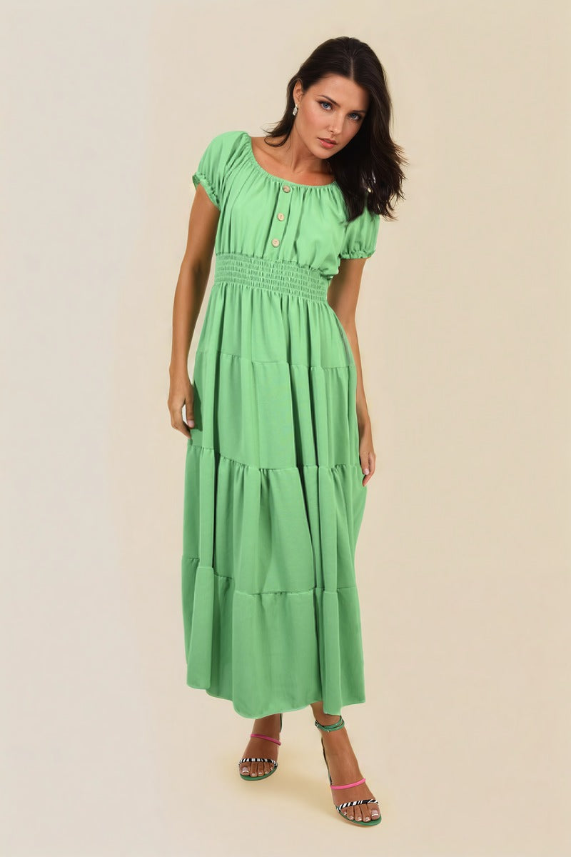 Smocked Waist Tiered Midi Dress 🇬🇧