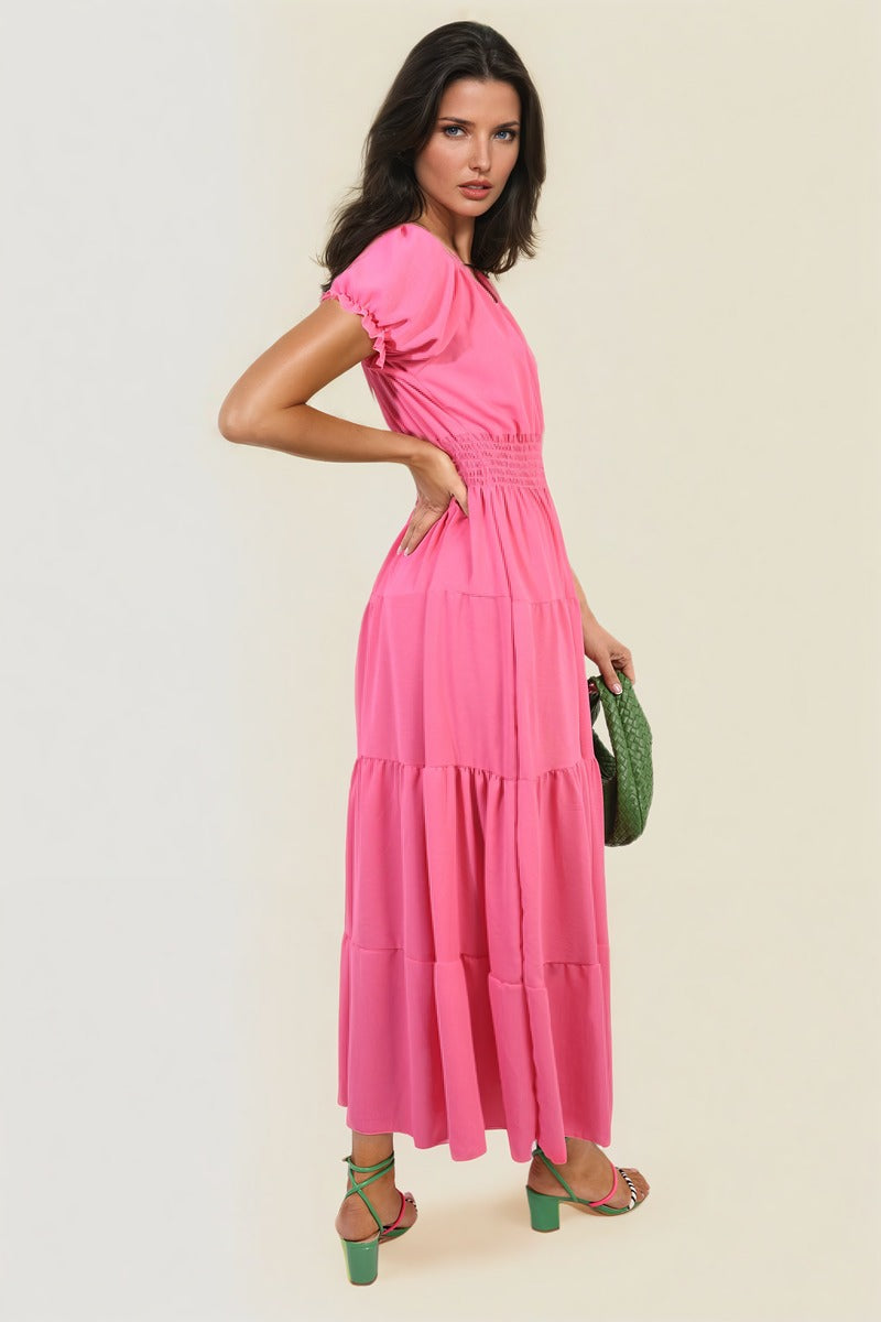 Smocked Waist Tiered Midi Dress 🇬🇧