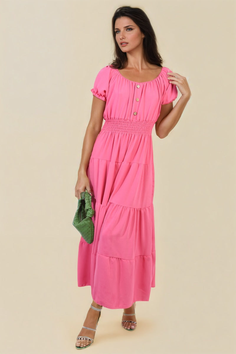Smocked Waist Tiered Midi Dress 🇬🇧