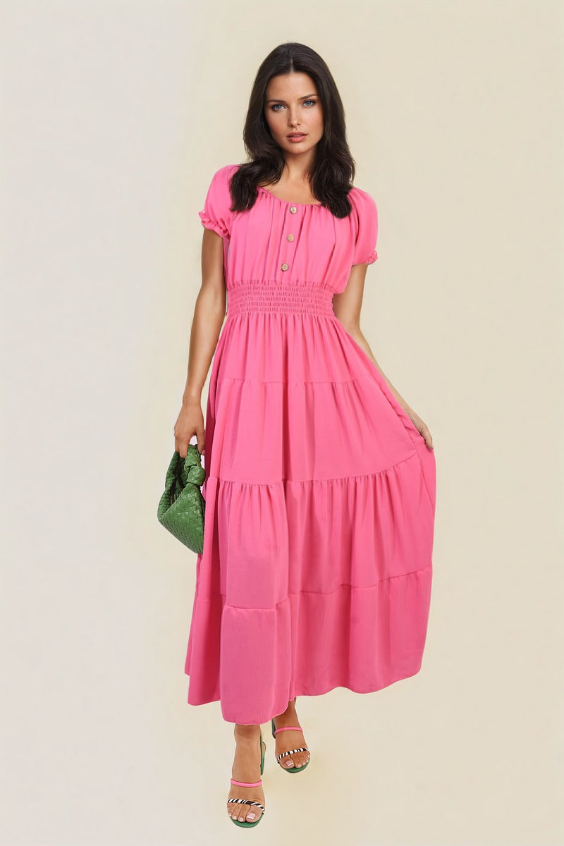 Smocked Waist Tiered Midi Dress 🇬🇧