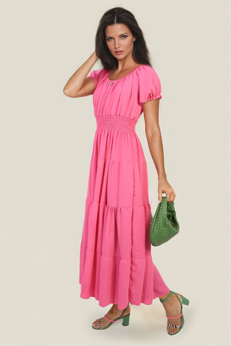 Smocked Waist Tiered Midi Dress 🇬🇧