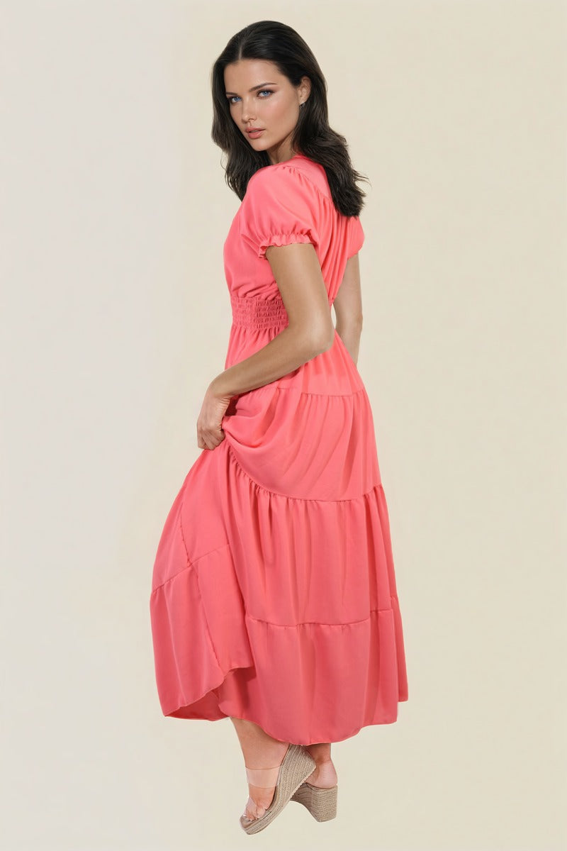 Smocked Waist Tiered Midi Dress 🇬🇧