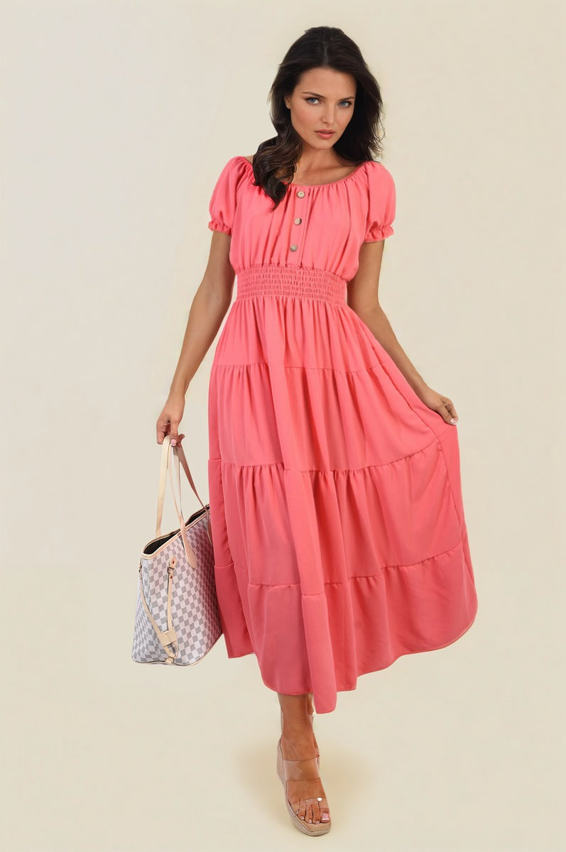 Smocked Waist Tiered Midi Dress 🇬🇧