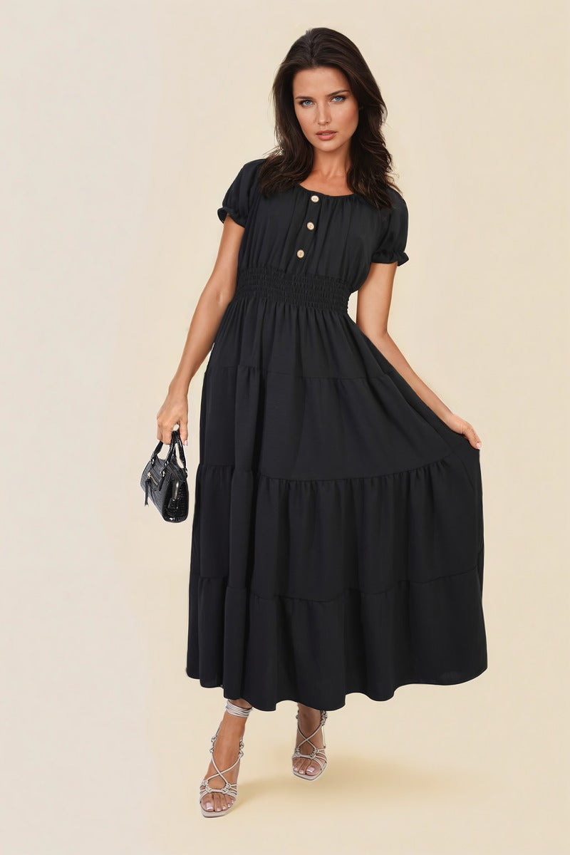 Smocked Waist Tiered Midi Dress 🇬🇧