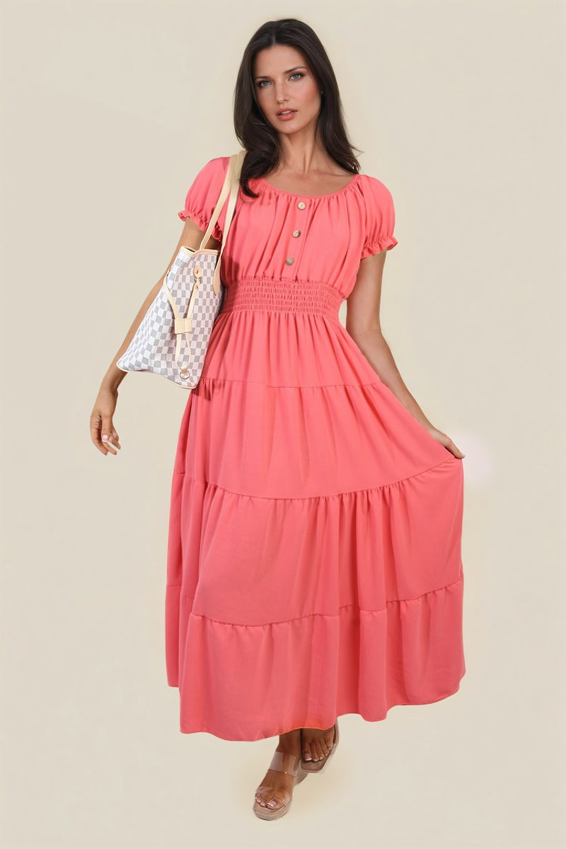 Smocked Waist Tiered Midi Dress 🇬🇧