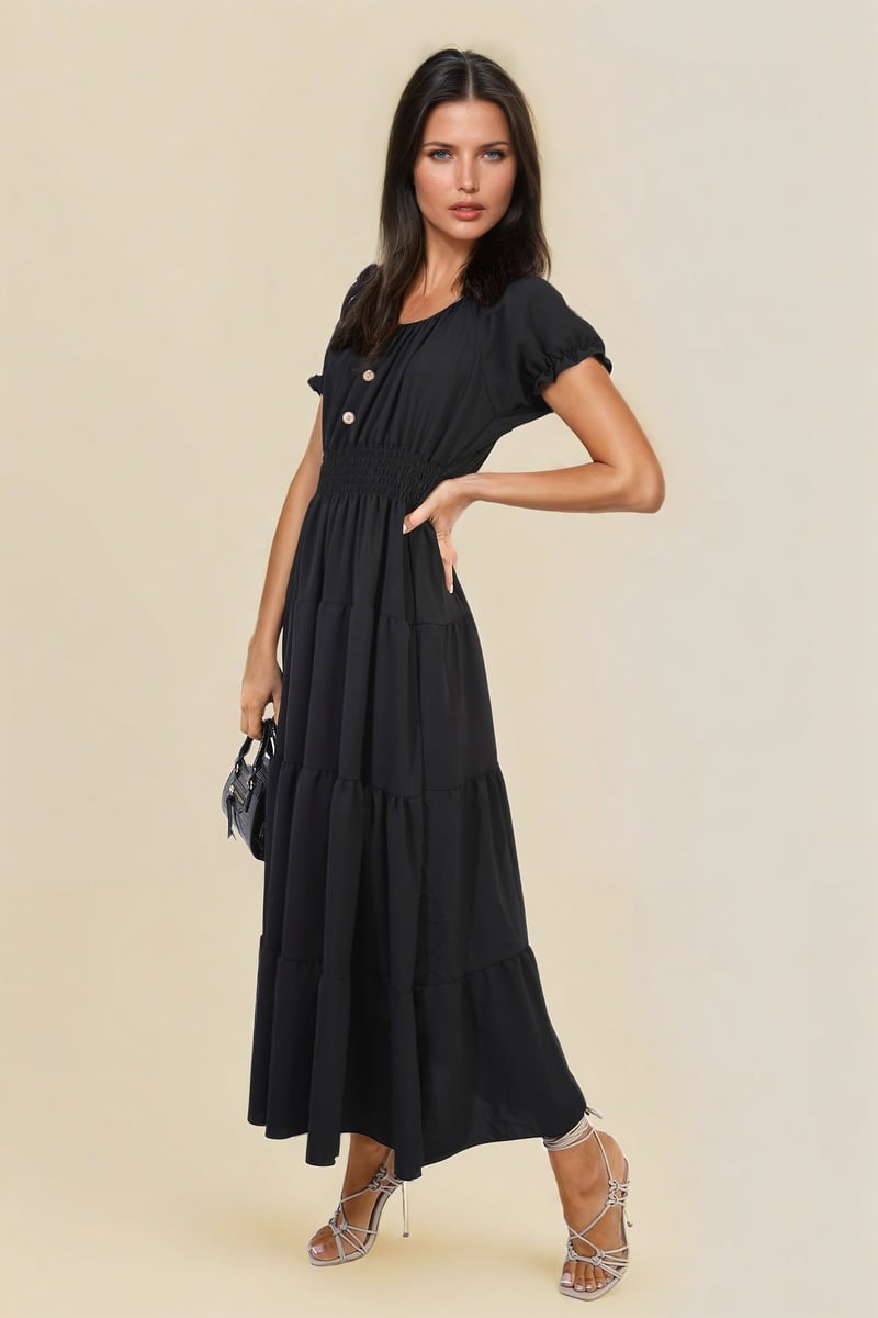 Smocked Waist Tiered Midi Dress 🇬🇧