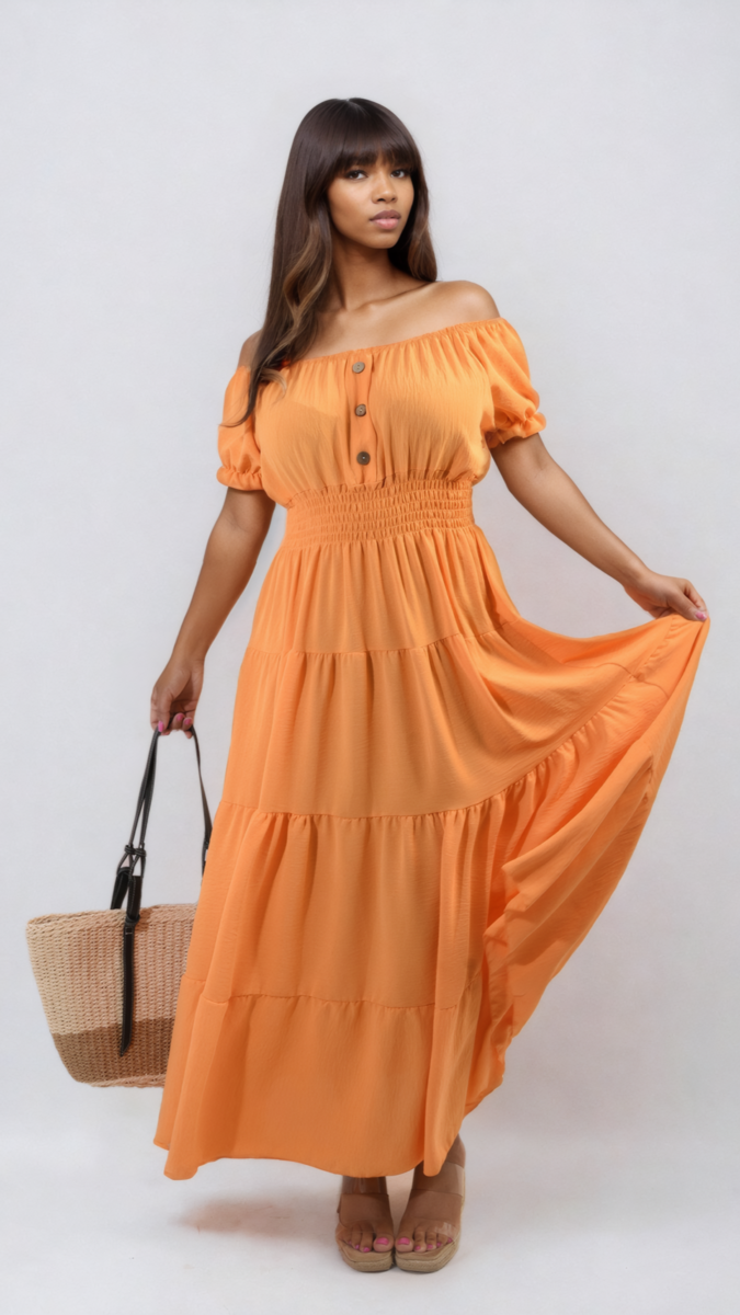 Smocked Waist Tiered Midi Dress 🇬🇧