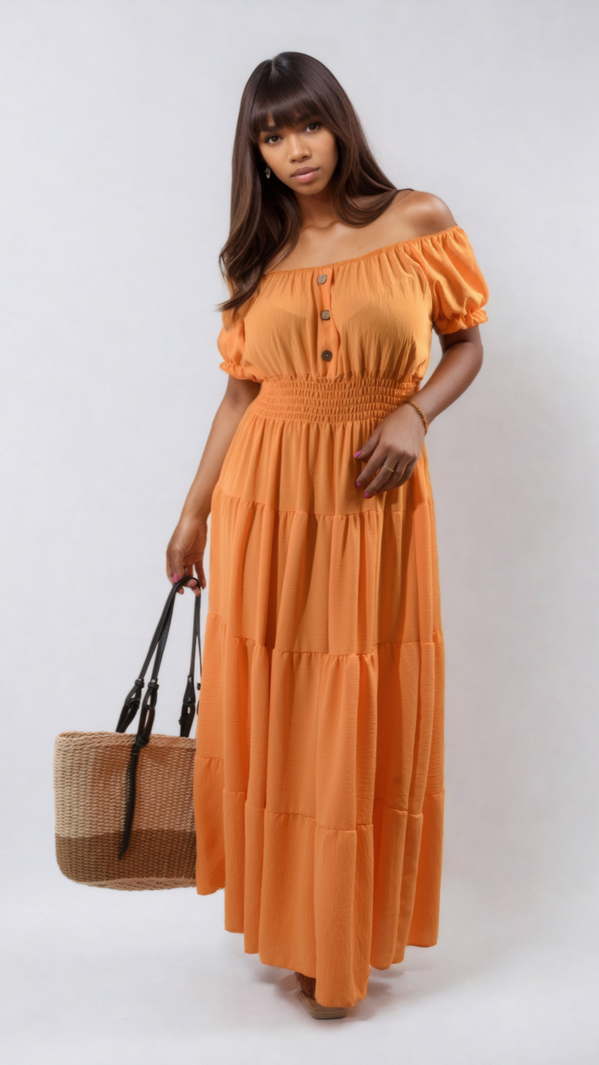 Smocked Waist Tiered Midi Dress 🇬🇧