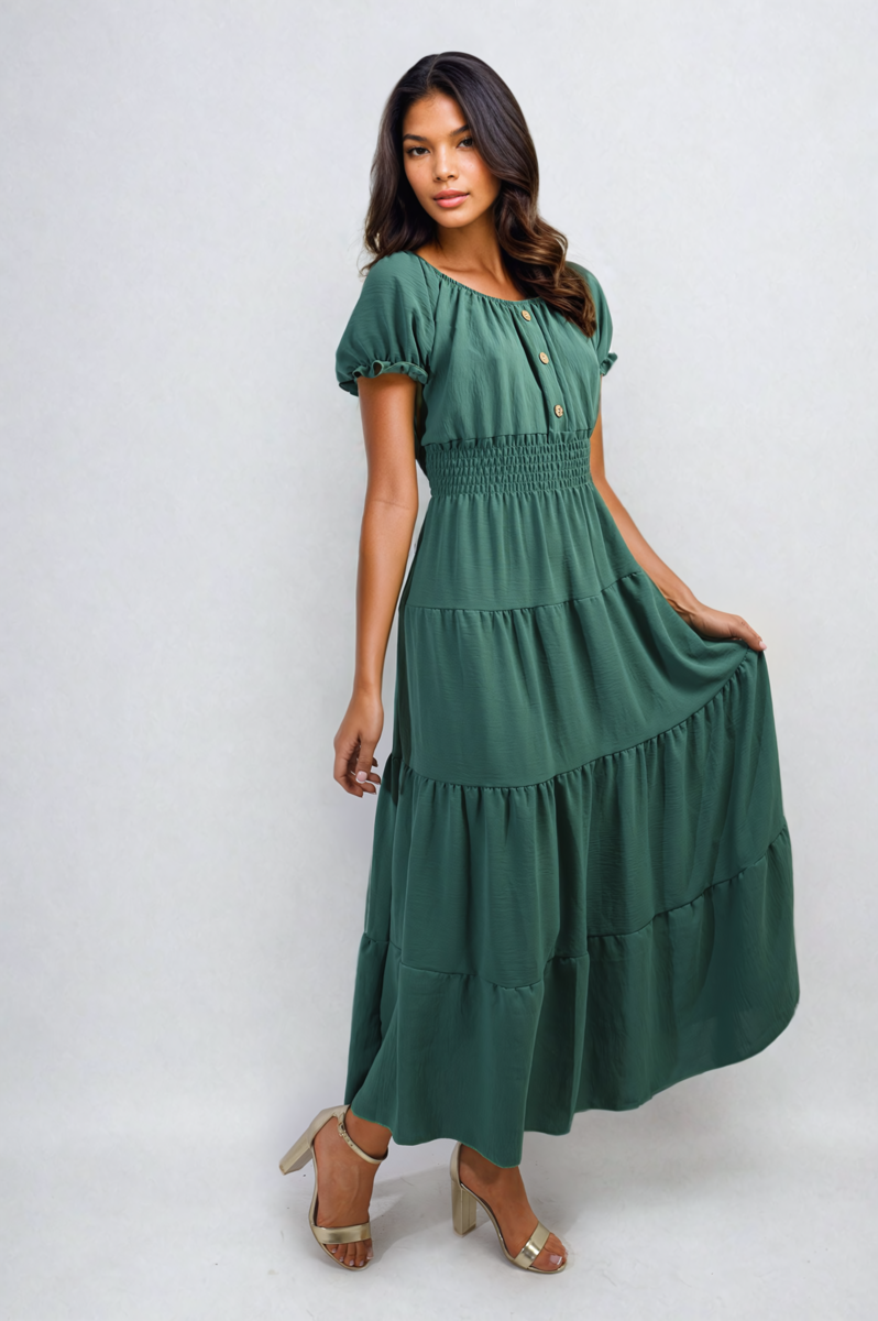 Smocked Waist Tiered Midi Dress 🇬🇧