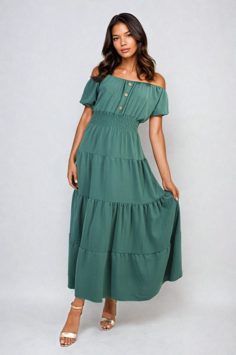Smocked Waist Tiered Midi Dress 🇬🇧