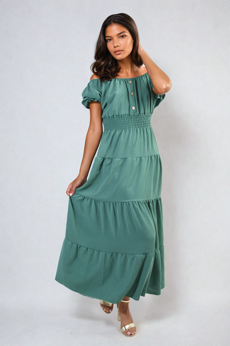 Smocked Waist Tiered Midi Dress 🇬🇧