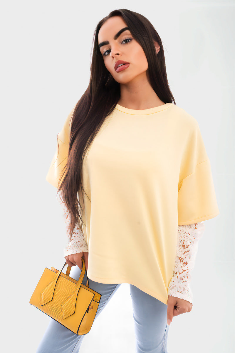 Oversized Long Sleeve Lace Detail Top 🇬🇧