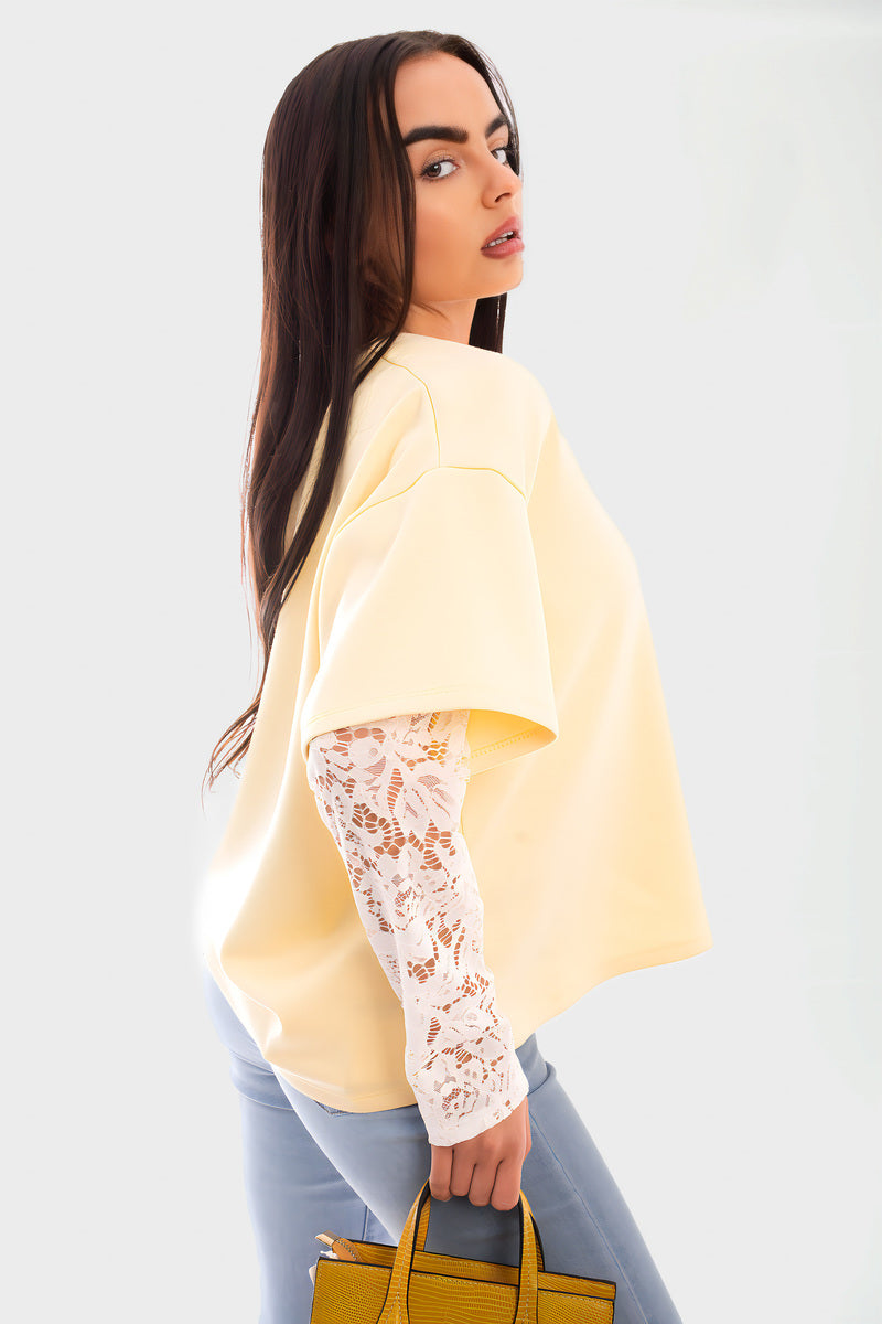 Oversized Long Sleeve Lace Detail Top 🇬🇧