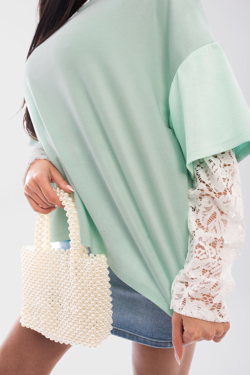 Oversized Long Sleeve Lace Detail Top 🇬🇧