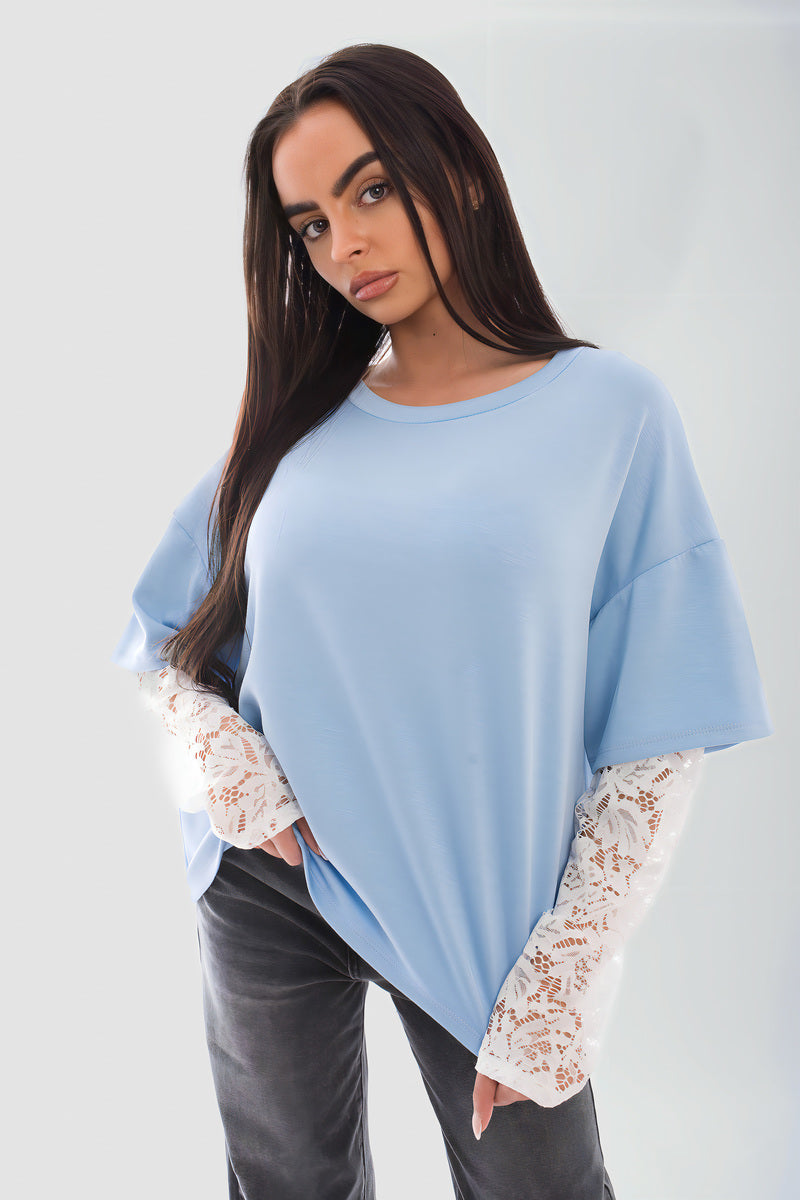 Oversized Long Sleeve Lace Detail Top 🇬🇧