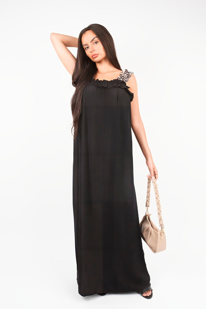 Leopard Strap Sleeveless Maxi Dress with Ruffle Detail 🇬🇧