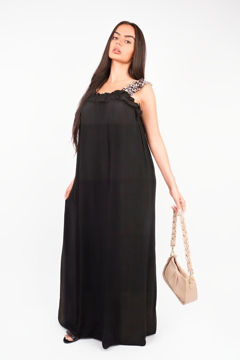 Leopard Strap Sleeveless Maxi Dress with Ruffle Detail 🇬🇧