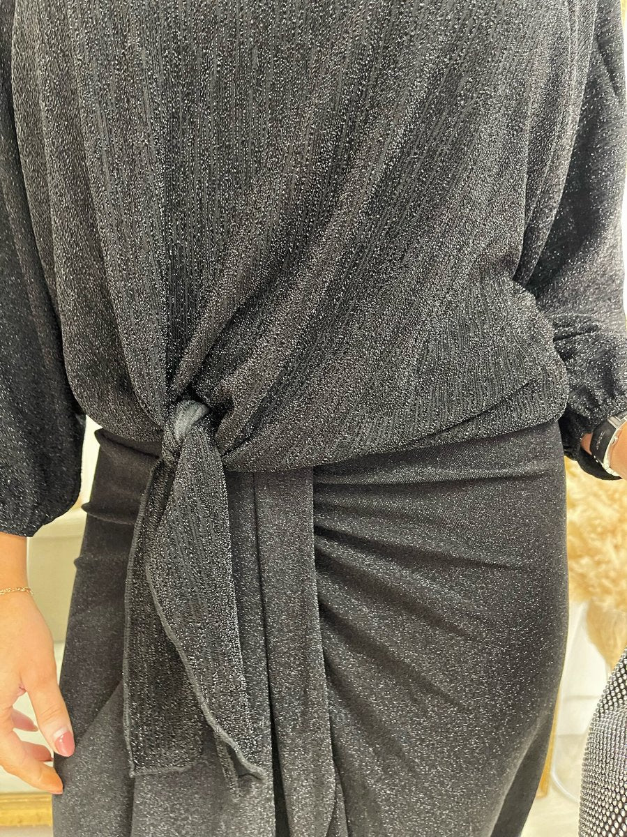 Shimmer Long Sleeve Tie Front Top 🇬🇧