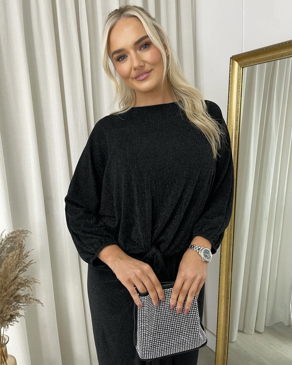Shimmer Long Sleeve Tie Front Top 🇬🇧