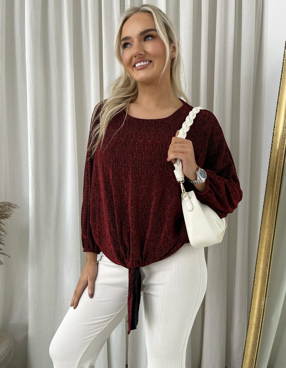 Shimmer Long Sleeve Tie Front Top 🇬🇧