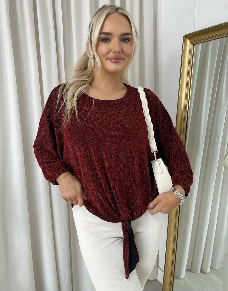 Shimmer Long Sleeve Tie Front Top 🇬🇧