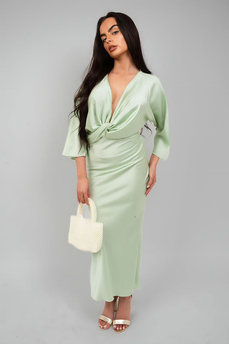V-Neck Twist Front Midi Dress 🇬🇧