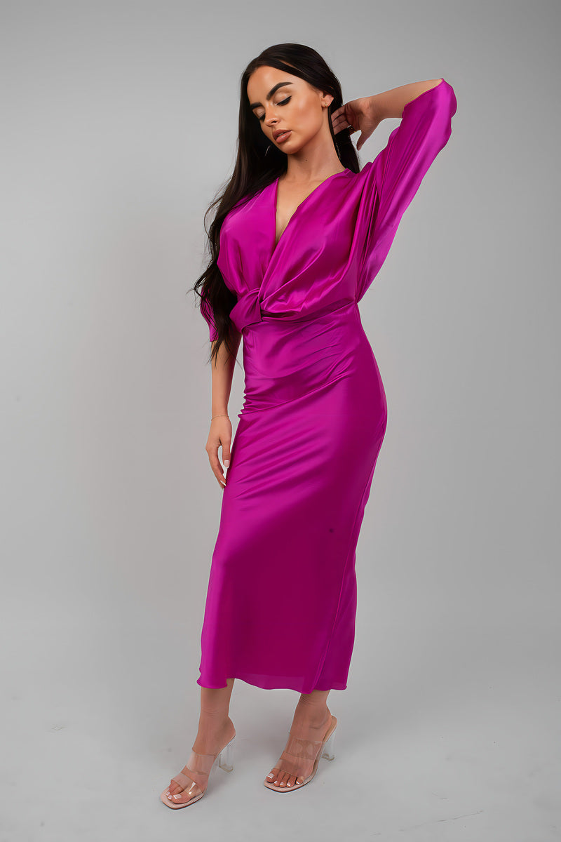 V-Neck Twist Front Midi Dress 🇬🇧
