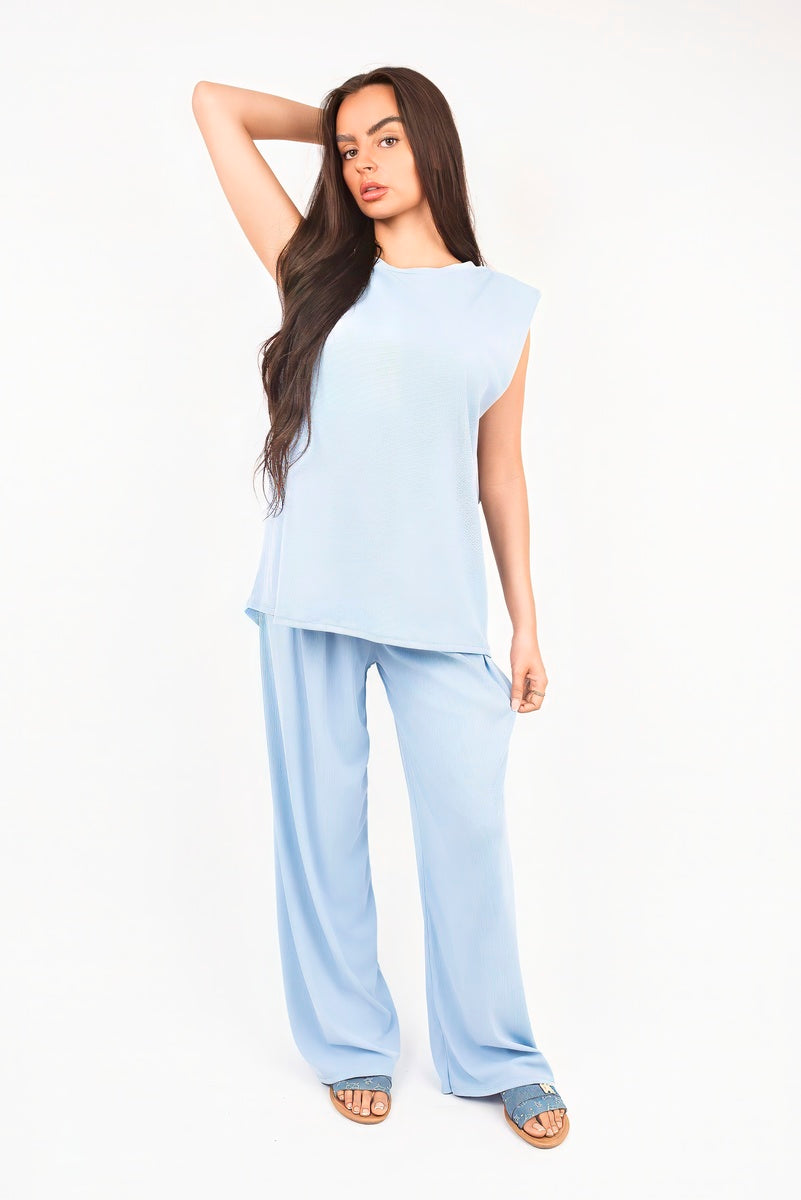 Sleeveless Relaxed Fit Top and Wide Leg Trouser Co-Ord Set 🇬🇧