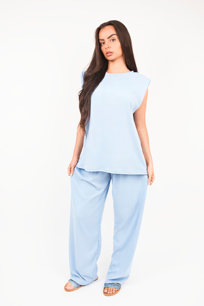 Sleeveless Relaxed Fit Top and Wide Leg Trouser Co-Ord Set 🇬🇧