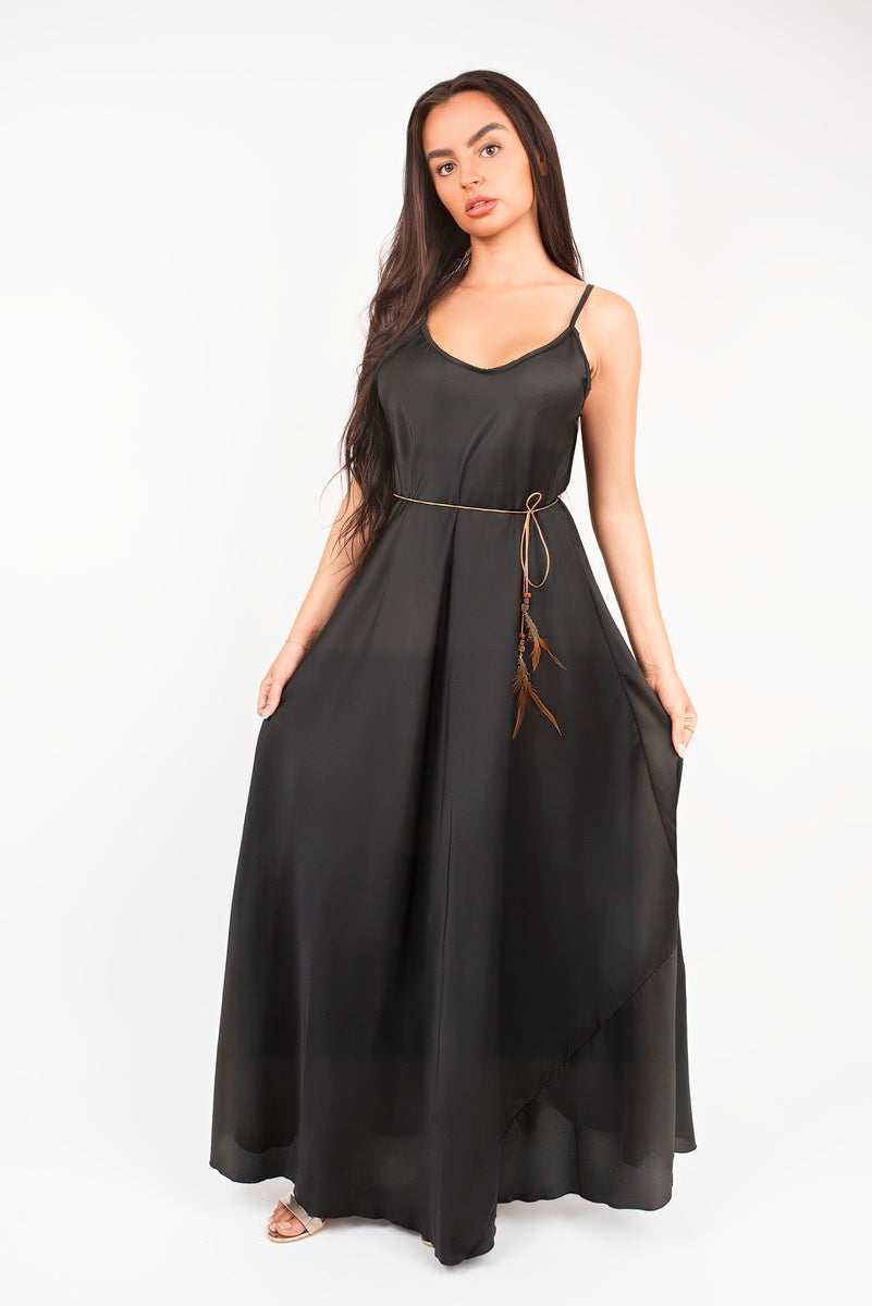 Strappy Maxi Dress with Feather Tie Waist 🇬🇧