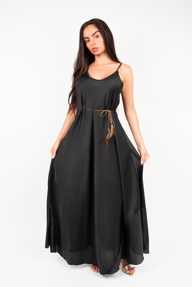 Strappy Maxi Dress with Feather Tie Waist 🇬🇧