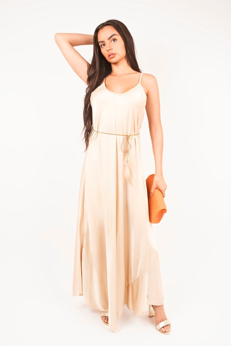 Strappy Maxi Dress with Feather Tie Waist 🇬🇧