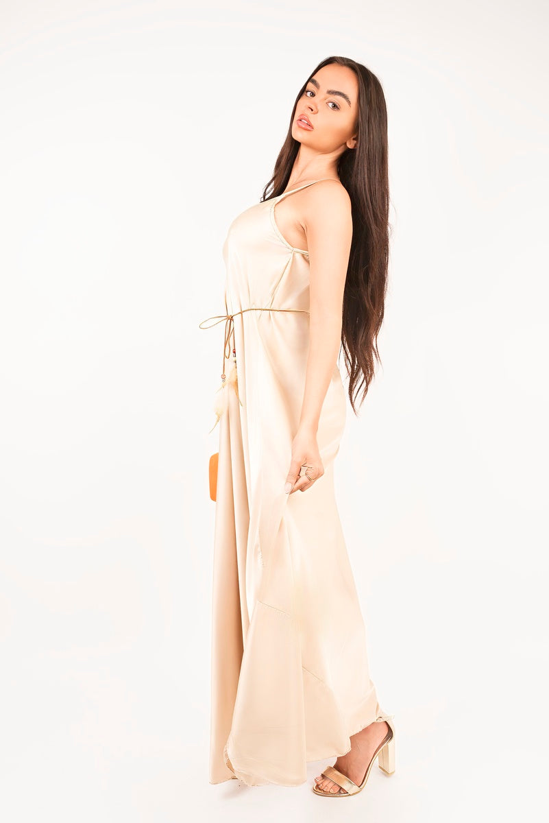 Strappy Maxi Dress with Feather Tie Waist 🇬🇧