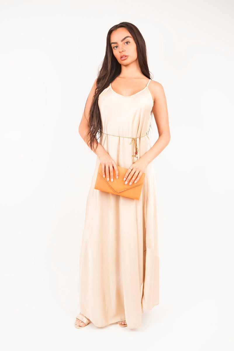 Strappy Maxi Dress with Feather Tie Waist 🇬🇧