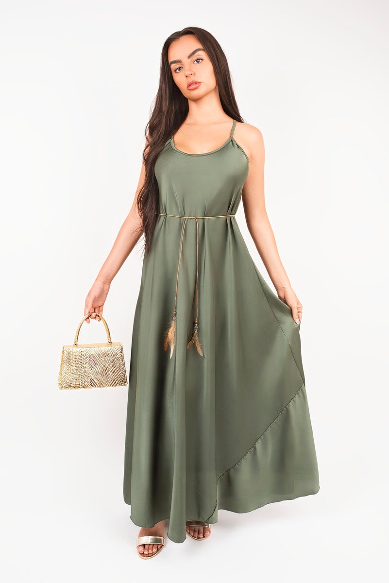 Strappy Maxi Dress with Feather Tie Waist 🇬🇧