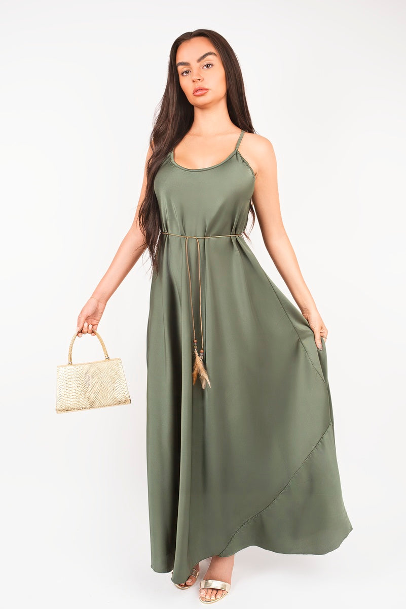 Strappy Maxi Dress with Feather Tie Waist 🇬🇧