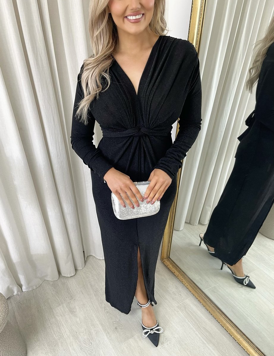 Glitter Twist Front Slit Maxi Dress 🇬🇧