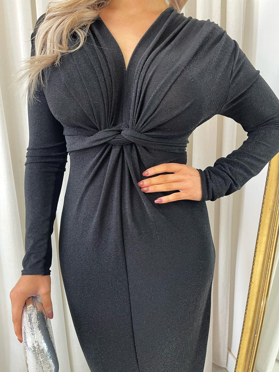 Glitter Twist Front Slit Maxi Dress 🇬🇧