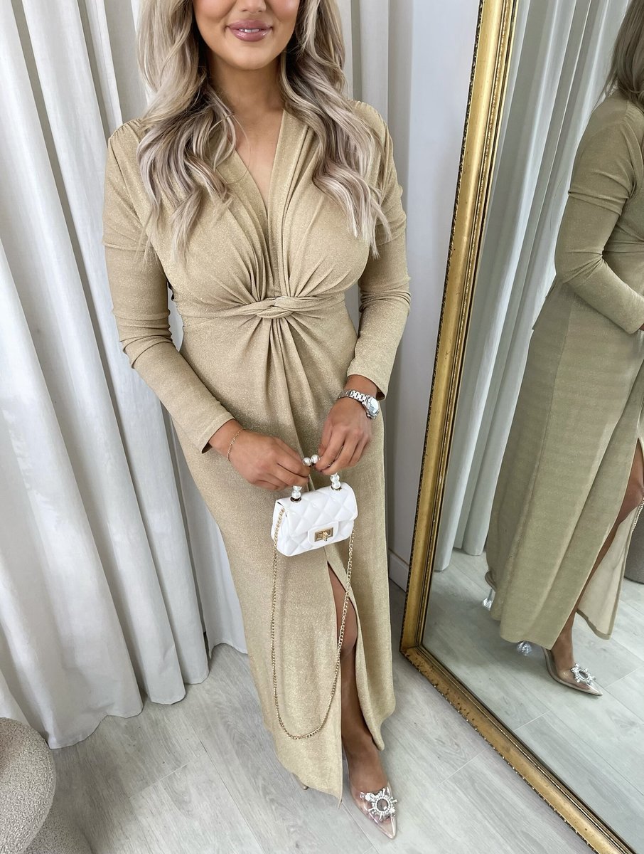 Glitter Twist Front Slit Maxi Dress 🇬🇧