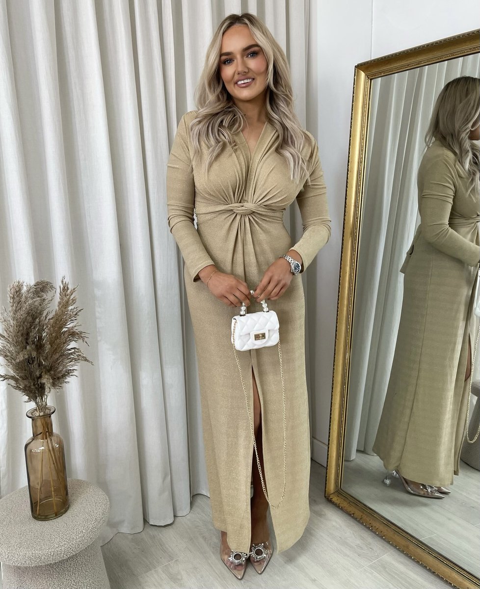 Glitter Twist Front Slit Maxi Dress 🇬🇧
