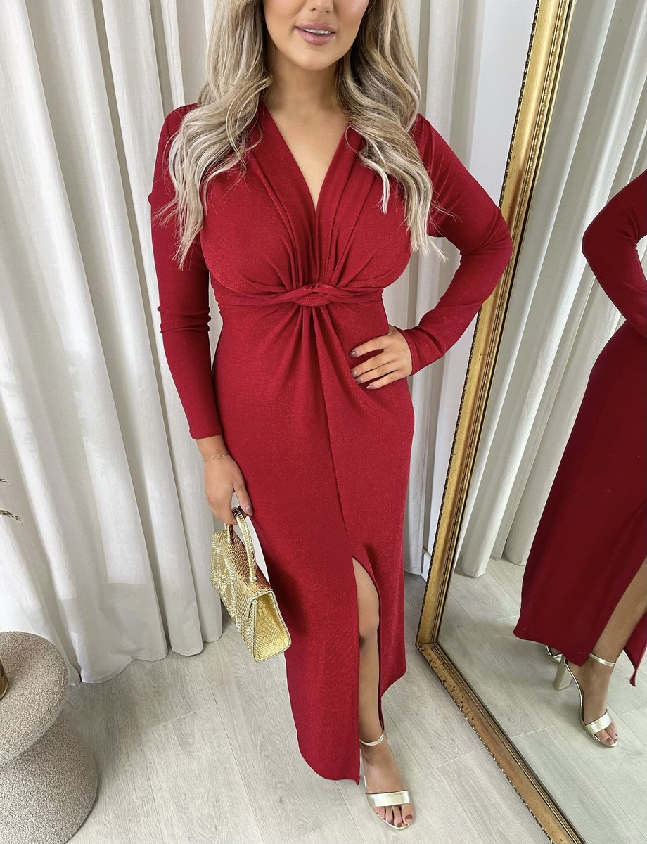 Glitter Twist Front Slit Maxi Dress 🇬🇧