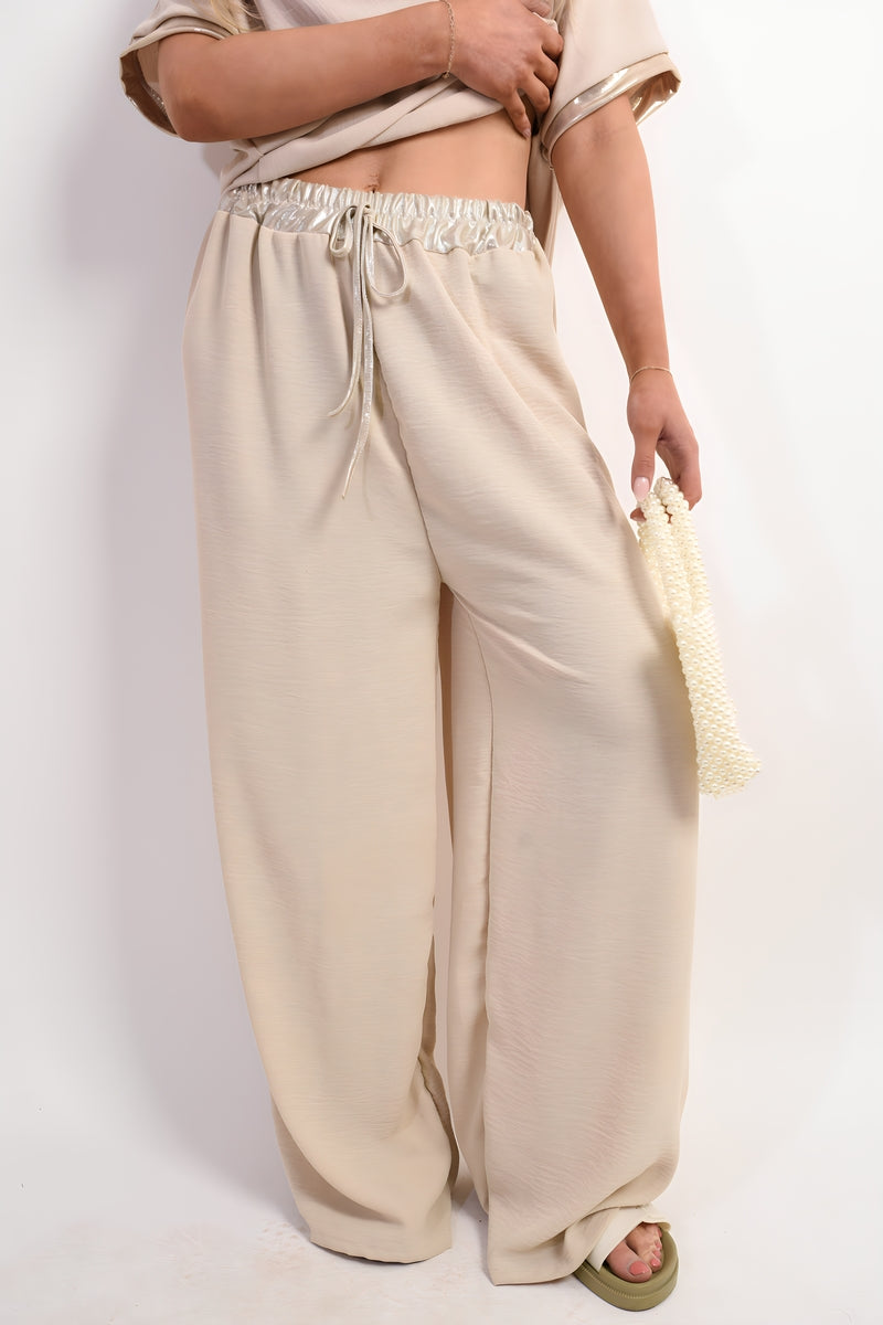 Drawstring Shiny Waist Wide Leg Trouser 🇬🇧