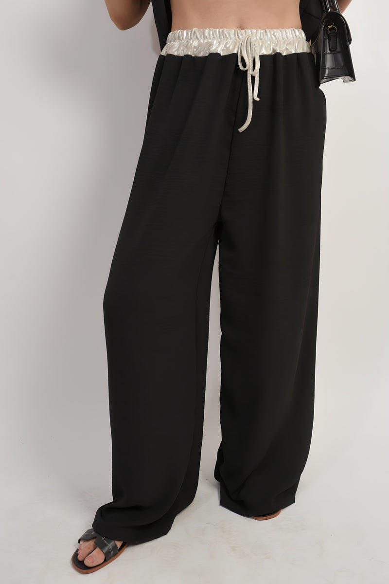 Drawstring Shiny Waist Wide Leg Trouser 🇬🇧