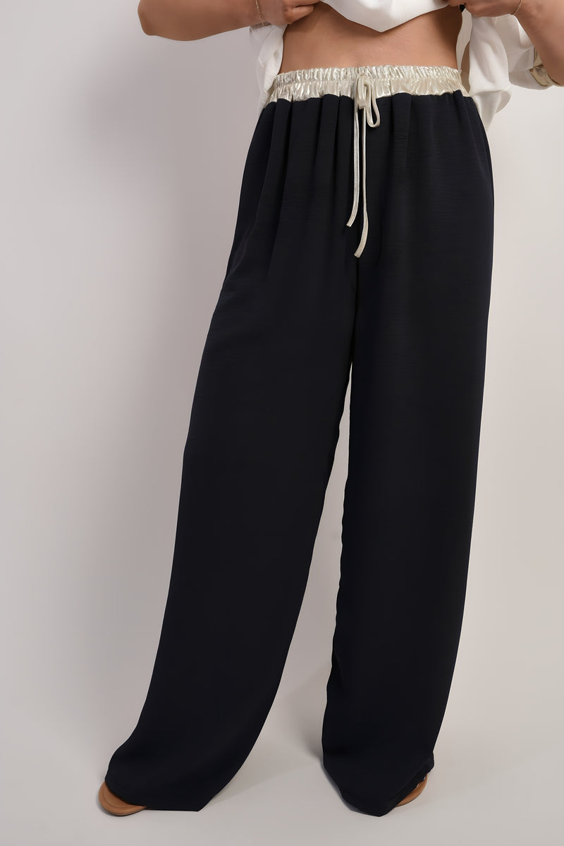 Drawstring Shiny Waist Wide Leg Trouser 🇬🇧