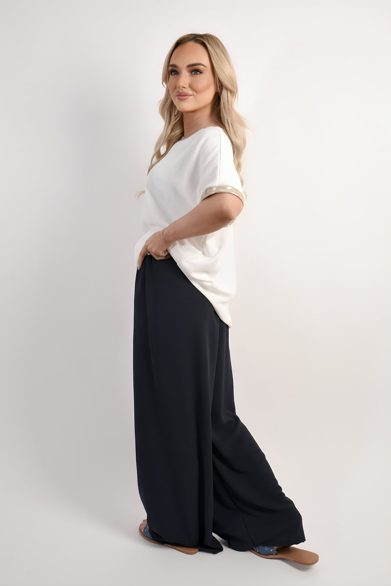 Drawstring Shiny Waist Wide Leg Trouser 🇬🇧