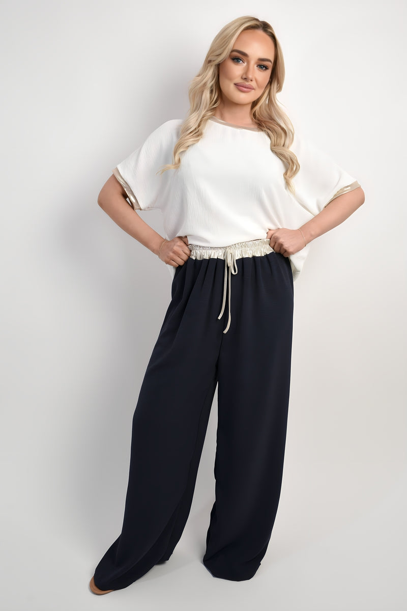 Drawstring Shiny Waist Wide Leg Trouser 🇬🇧