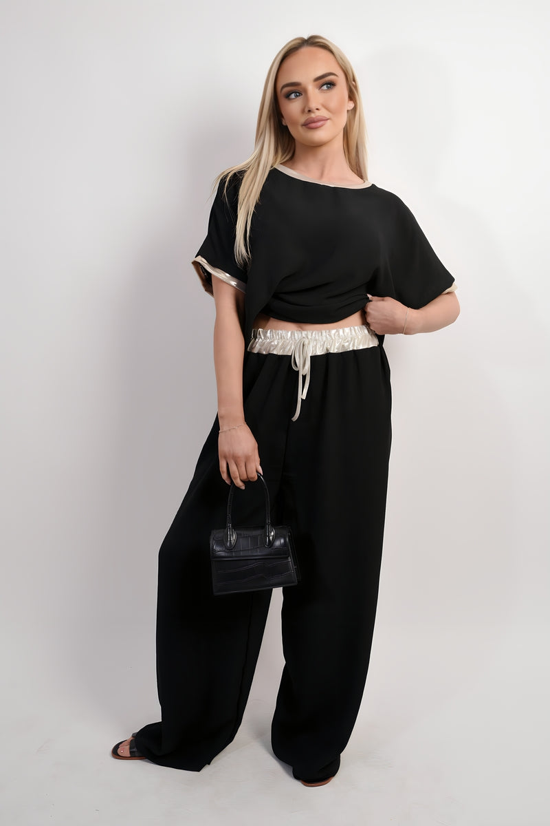 Drawstring Shiny Waist Wide Leg Trouser 🇬🇧