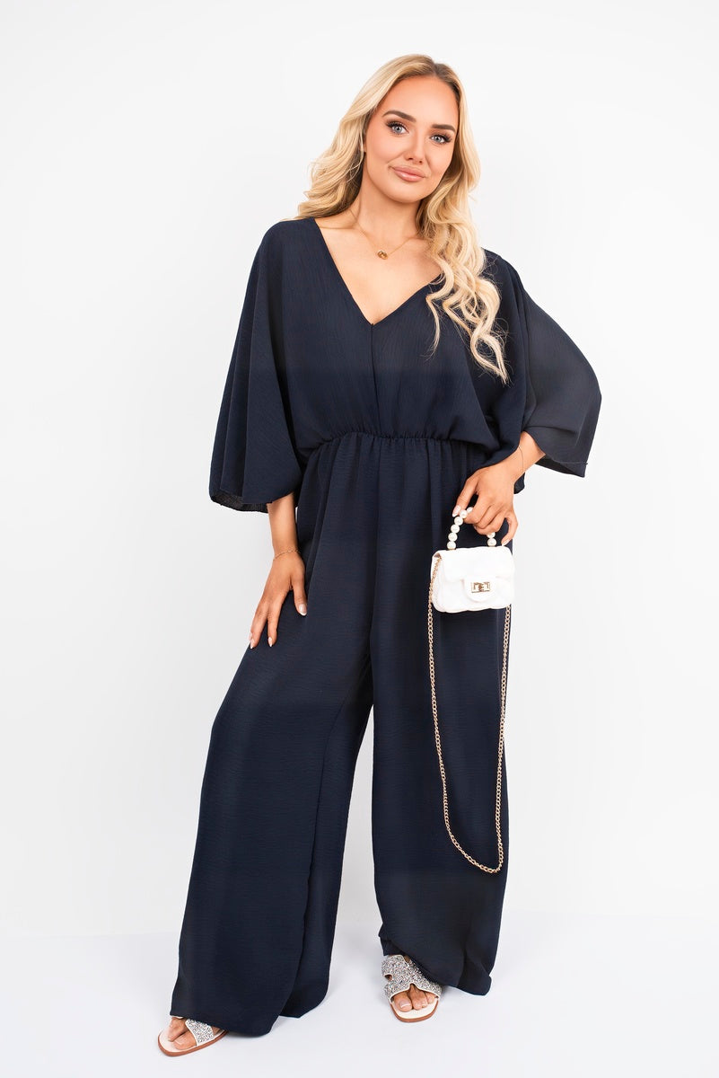 Wide Leg V Neck Jumpsuit with Back Tie Detail 🇬🇧