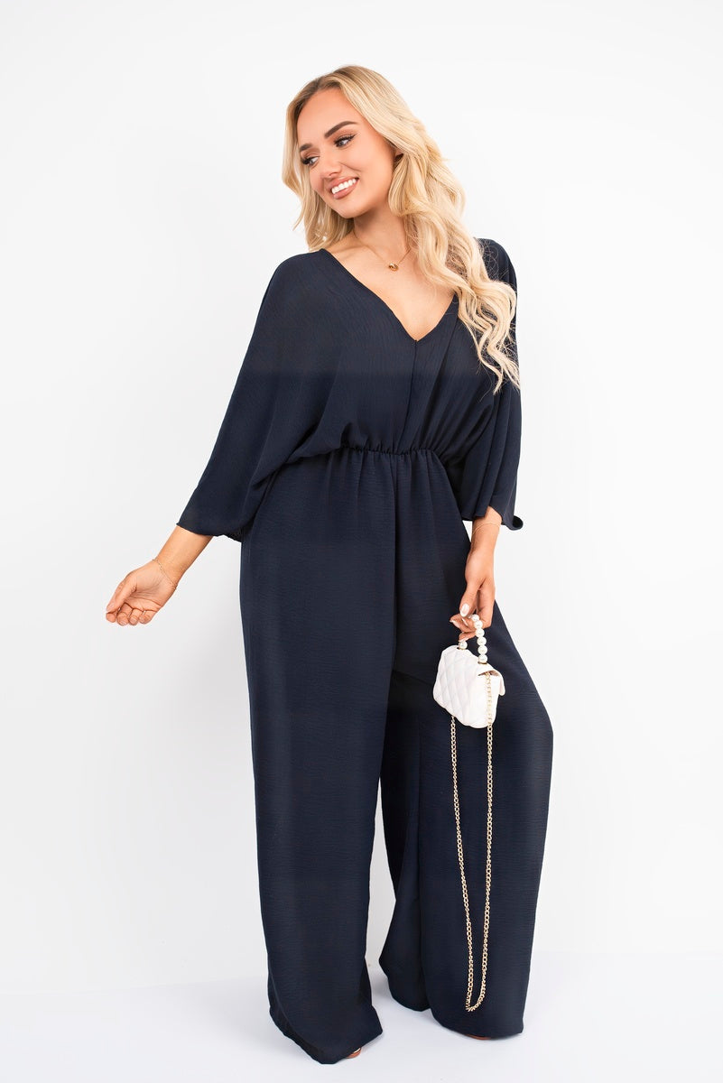 Wide Leg V Neck Jumpsuit with Back Tie Detail 🇬🇧
